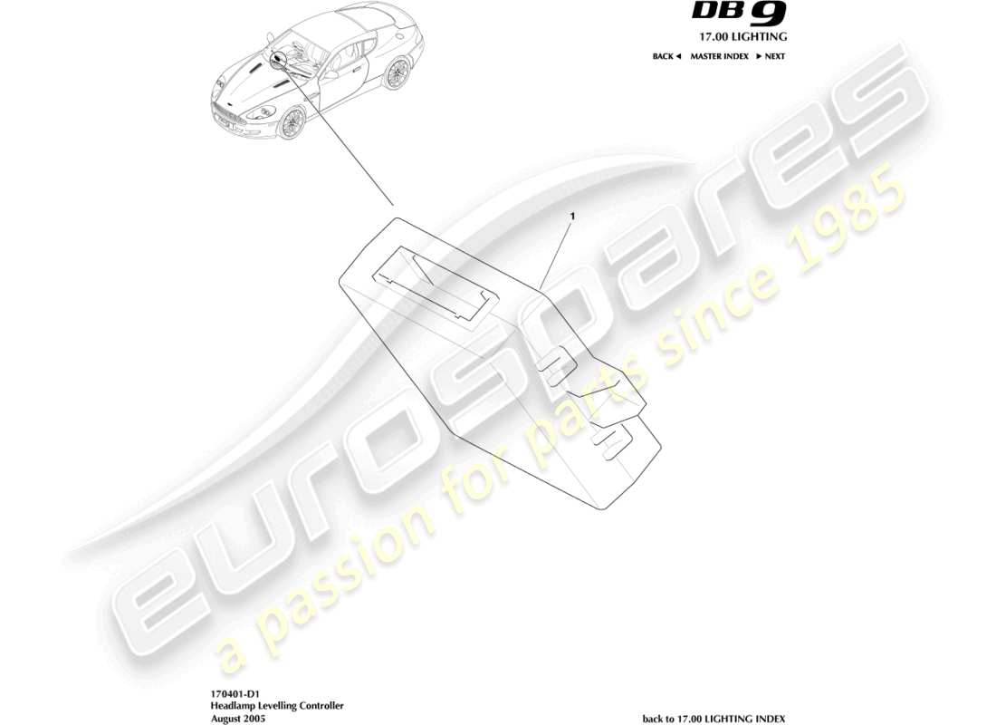 aston martin db9 (2012) headlamp leveling controller part diagram