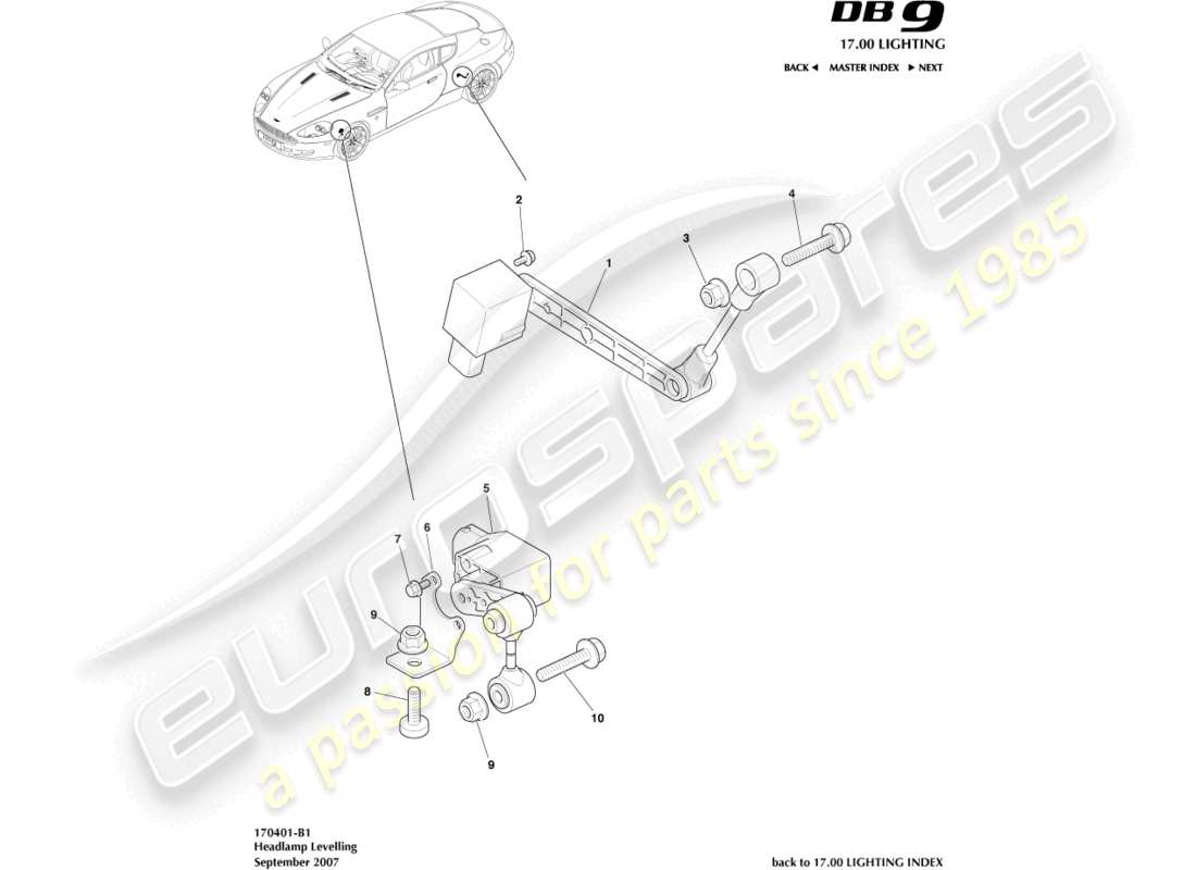 aston martin db9 (2012) headlamp leveling part diagram