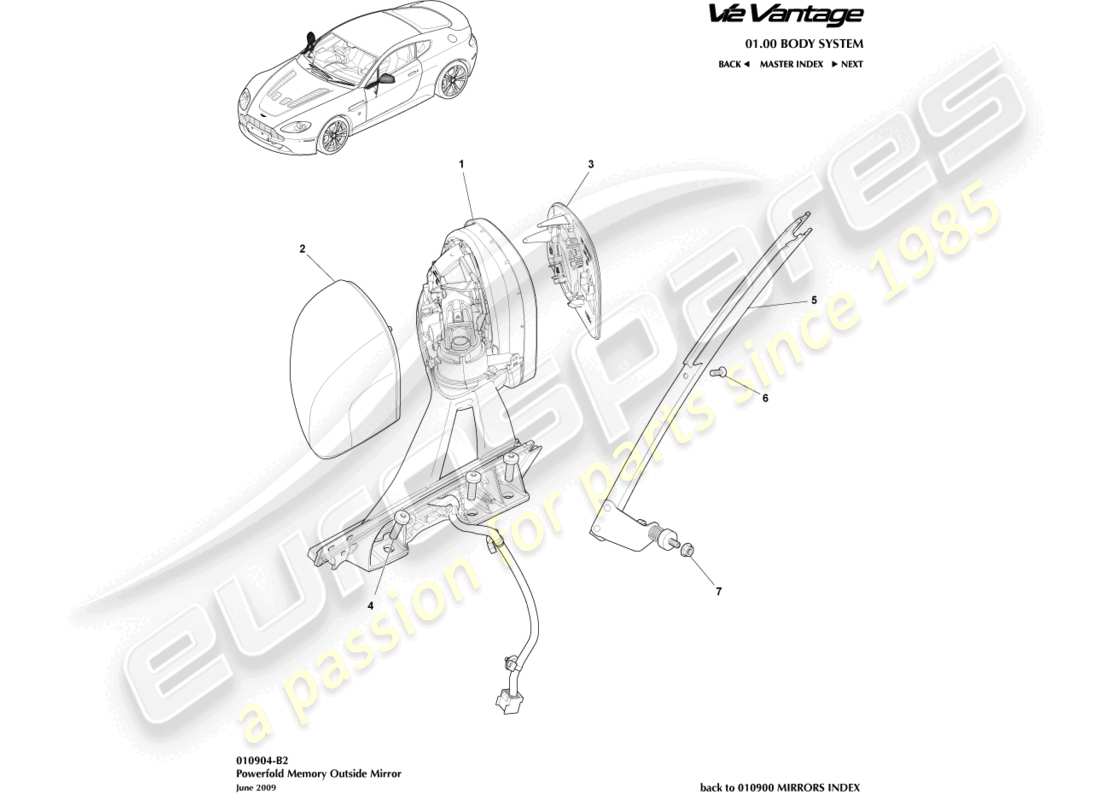 aston martin v12 vantage (2012) powerfold & memory mirrors part diagram