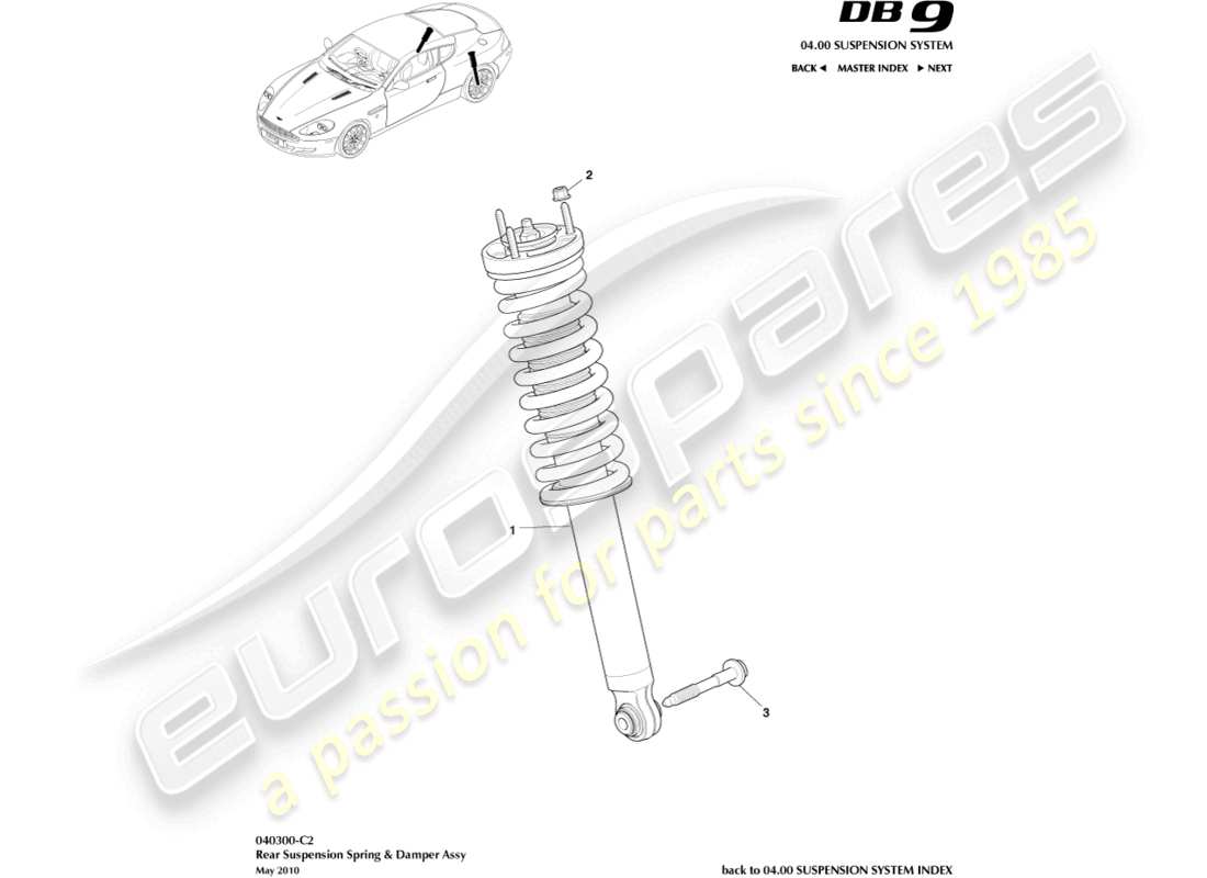 aston martin db9 (2012) rear spring & damper, 09my on part diagram