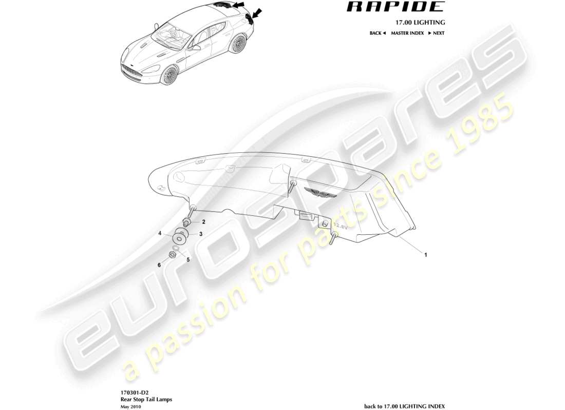 a part diagram from the aston martin rapide (2017) parts catalogue