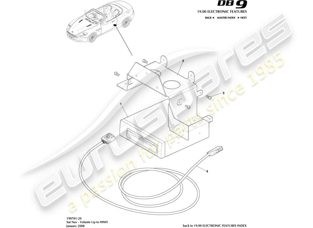 aston martin db9 (2012) sat nav, volante, to 09my part diagram