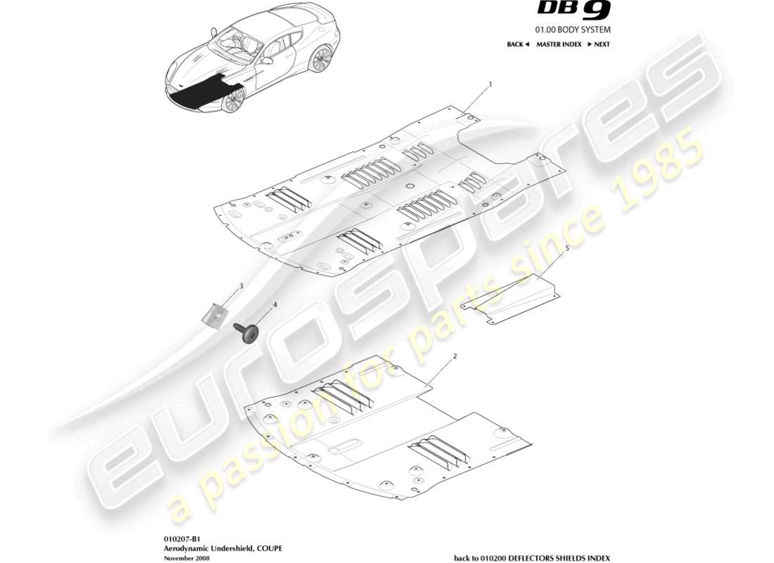 aston martin db9 (2012) front undershield, coupe part diagram