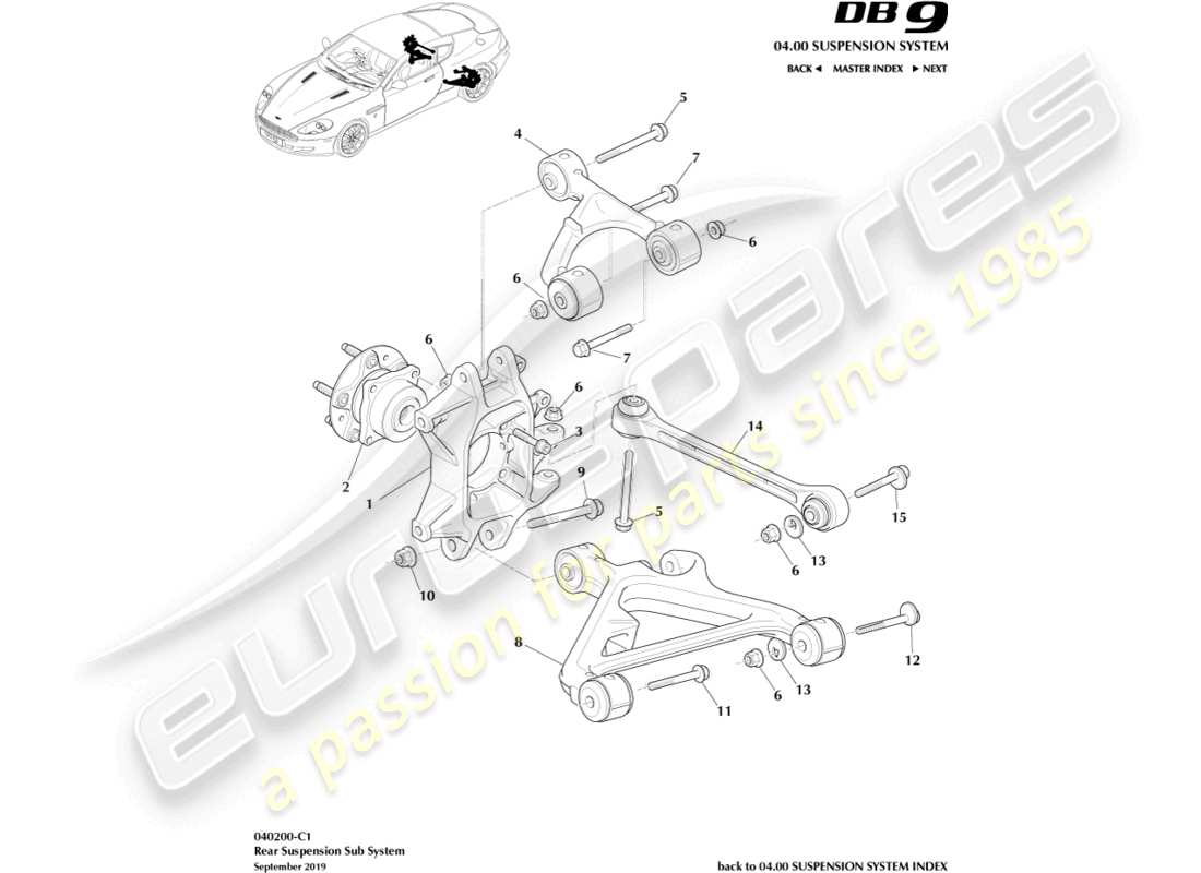 aston martin db9 (2012) rear suspension assembly part diagram