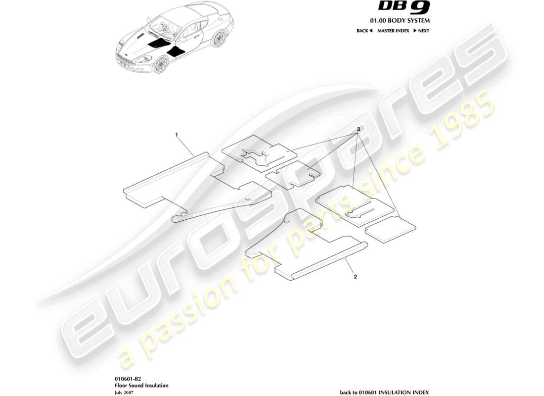 aston martin db9 (2012) floor sound insulation part diagram