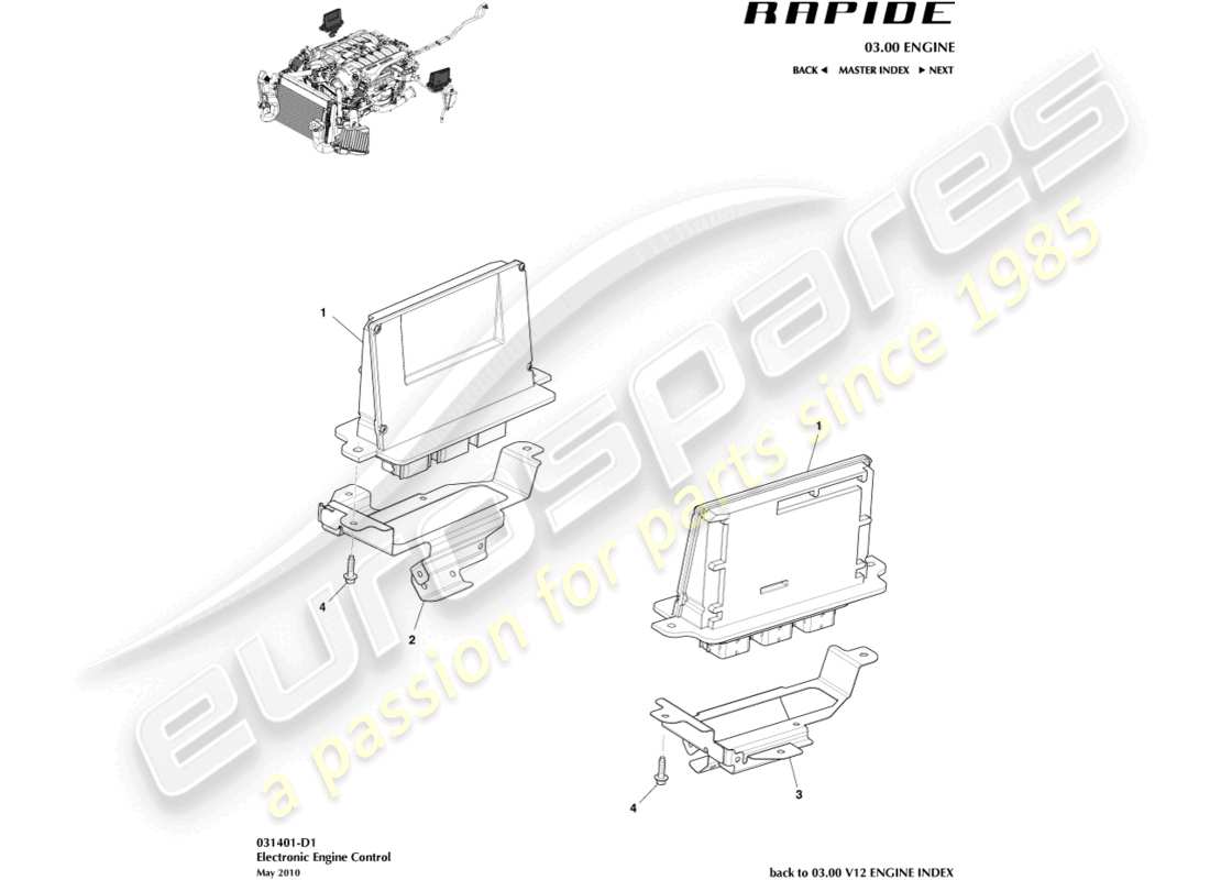 a part diagram from the aston martin rapide (2011) parts catalogue