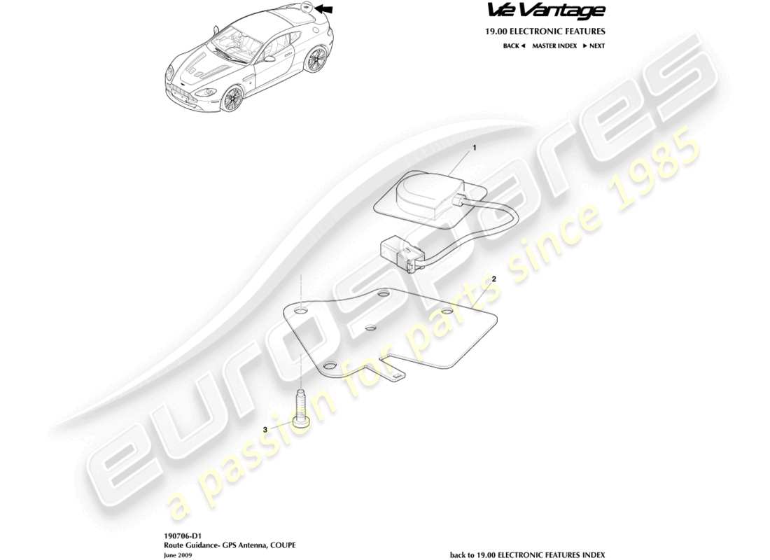 aston martin v12 vantage (2012) gps antenna, coupe part diagram