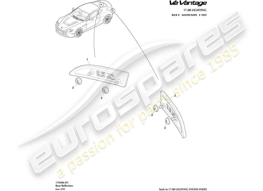 aston martin v12 vantage (2012) rear reflectors part diagram