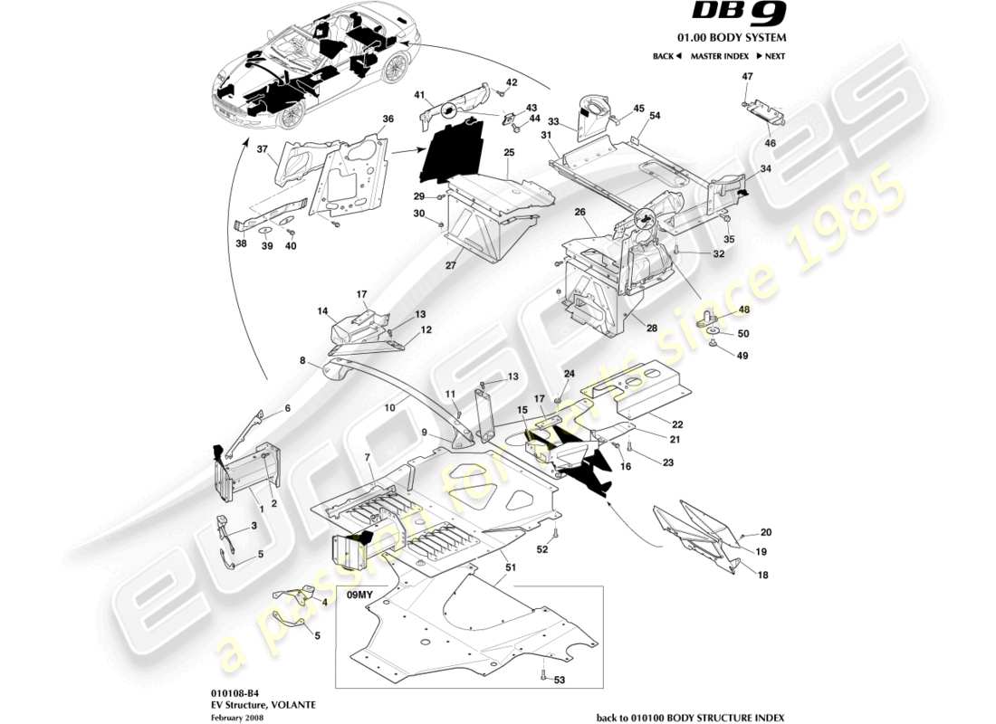 aston martin db9 (2012) ev structure, volante part diagram