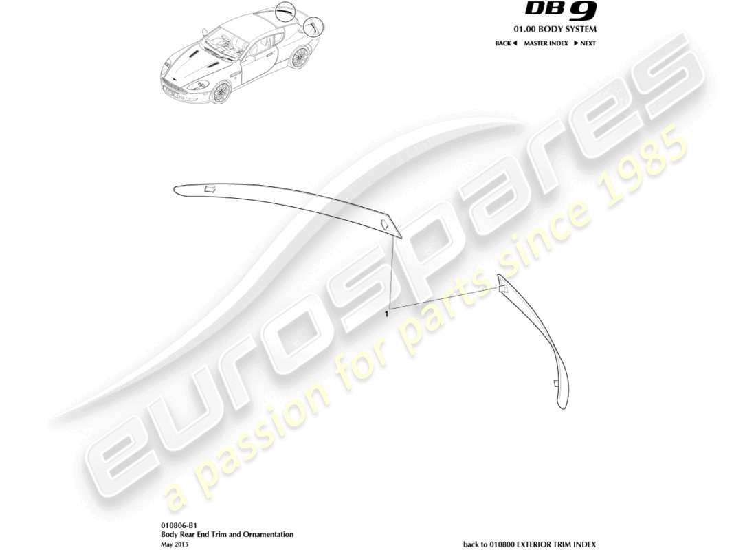 aston martin db9 (2012) body rear end trim part diagram