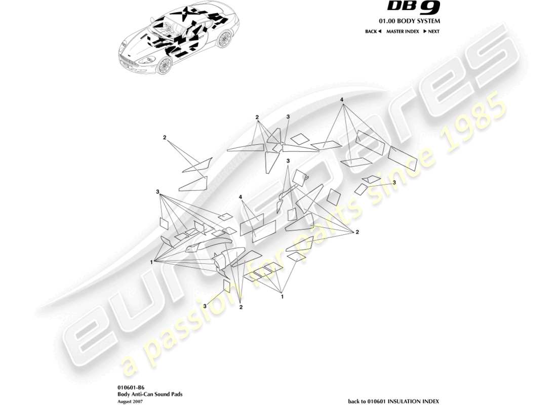 aston martin db9 (2012) anti-can sound pads part diagram