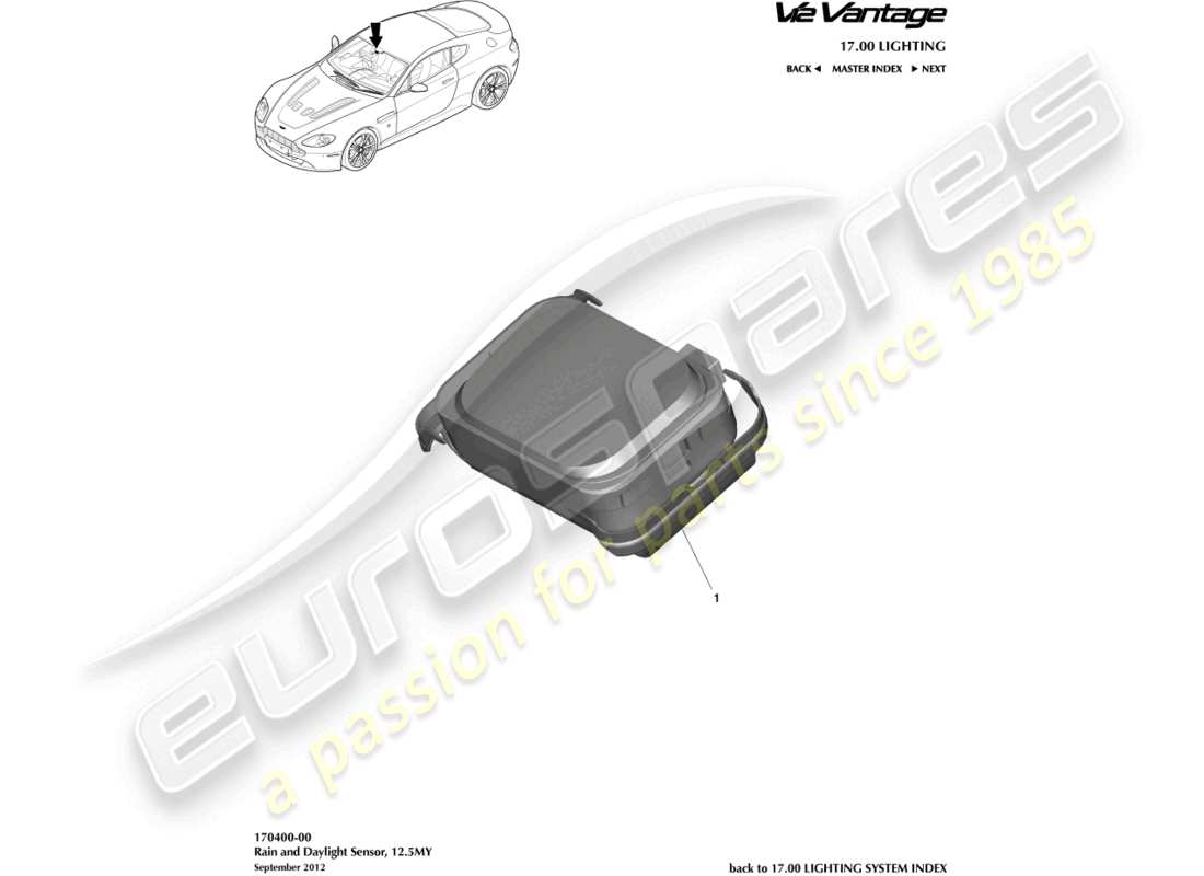 aston martin v12 vantage (2012) rain & daylight sensor part diagram