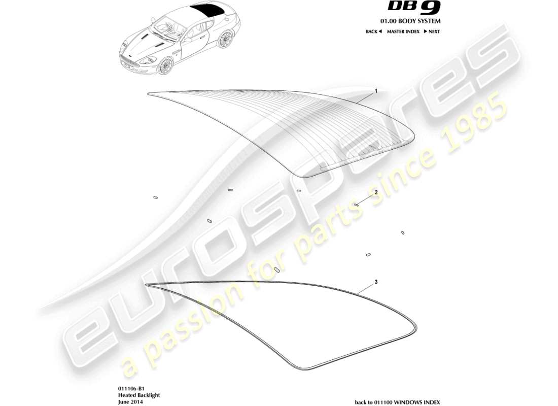 aston martin db9 (2007) rear windscreen parts diagram