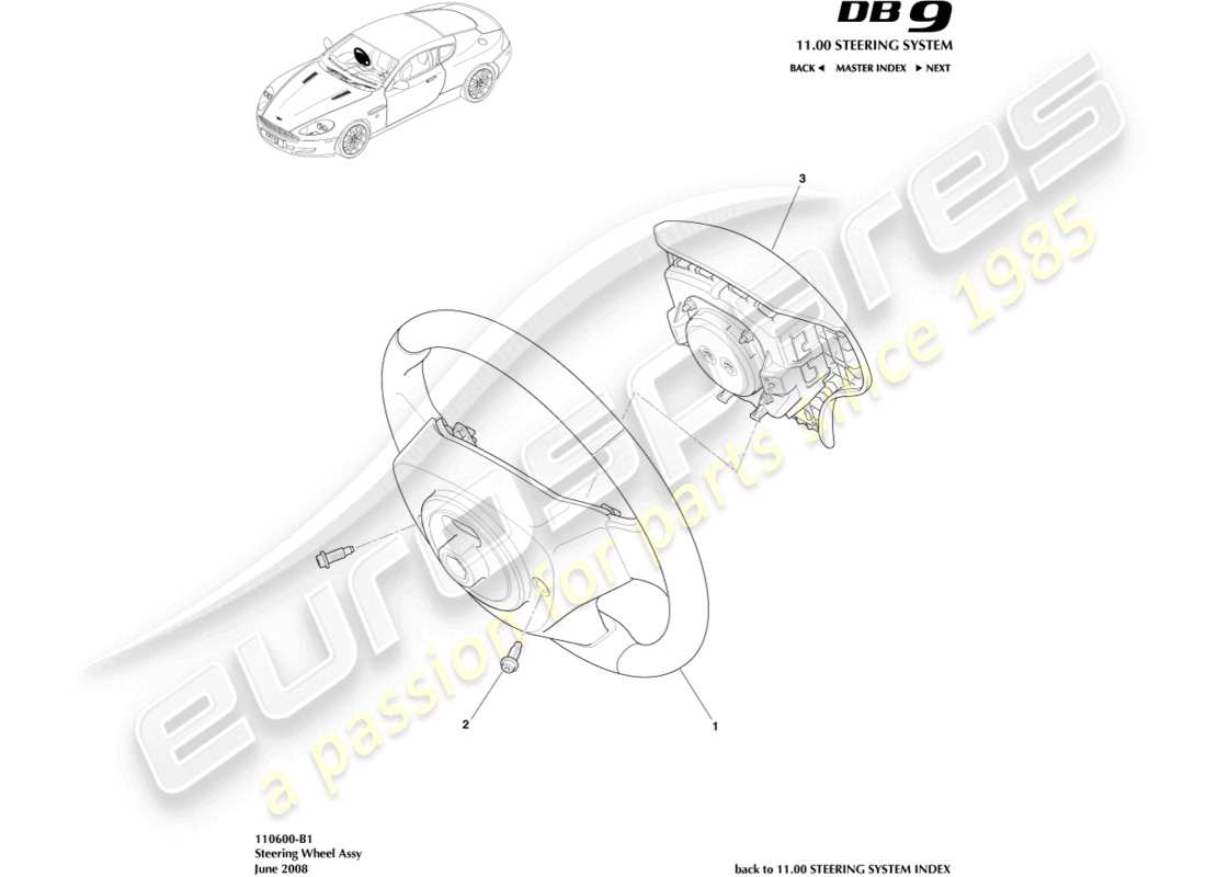 aston martin db9 (2012) steering wheel assembly part diagram