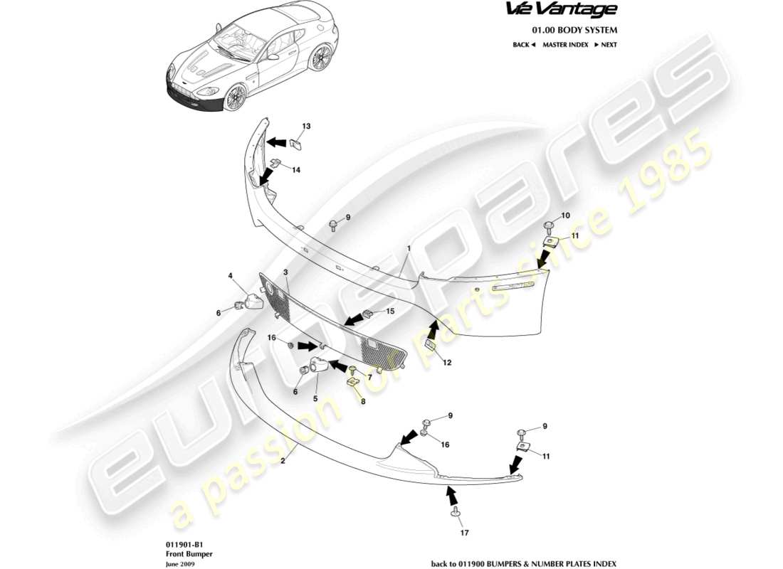 a part diagram from the aston martin v12 vantage (2010) parts catalogue