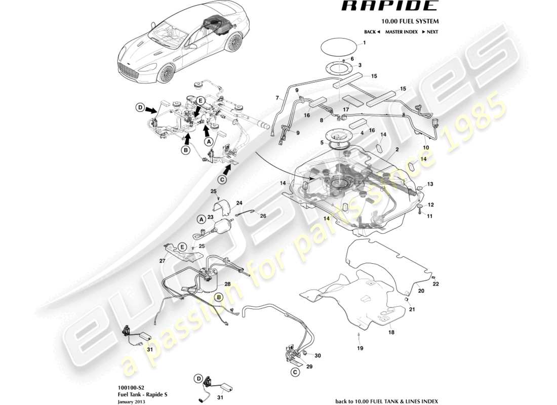 a part diagram from the aston martin rapide (2013) parts catalogue