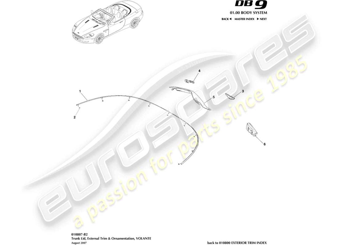 aston martin db9 (2012) trunk lid trim, volante part diagram