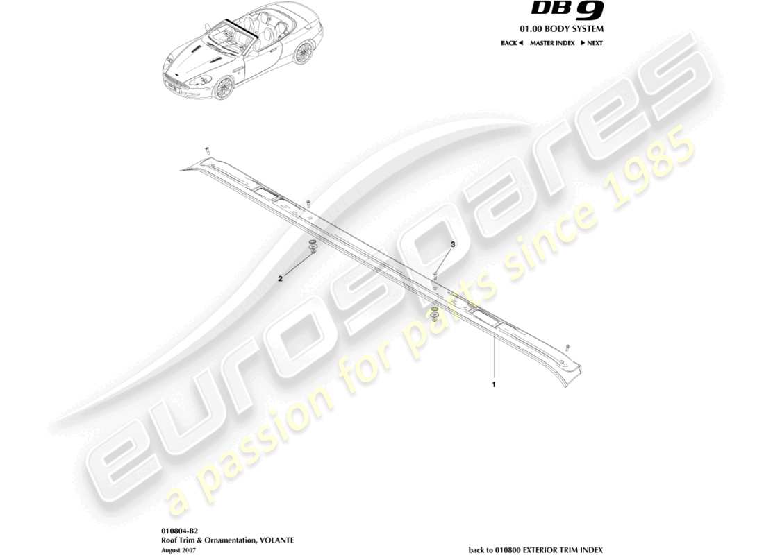 aston martin db9 (2012) roof trim, volante part diagram