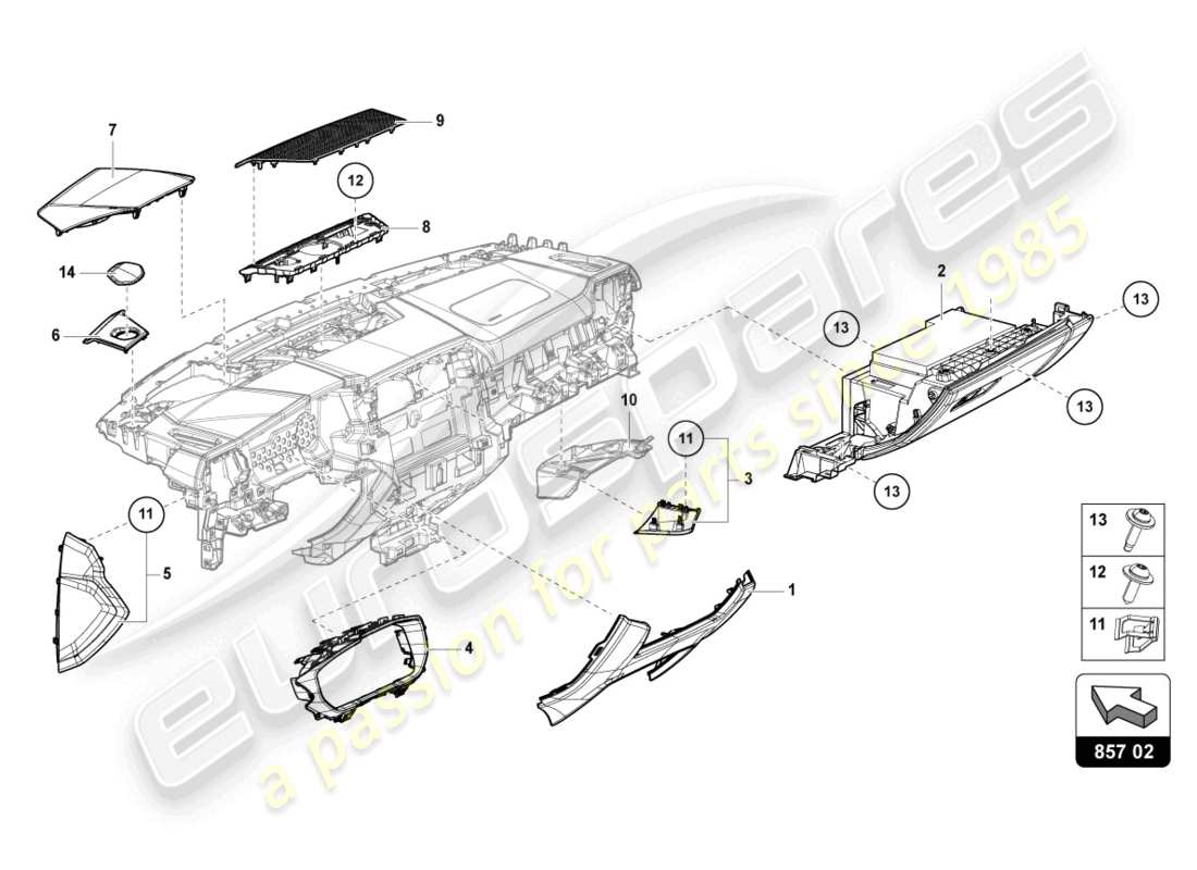 lamborghini urus (2020) instrument panel part diagram