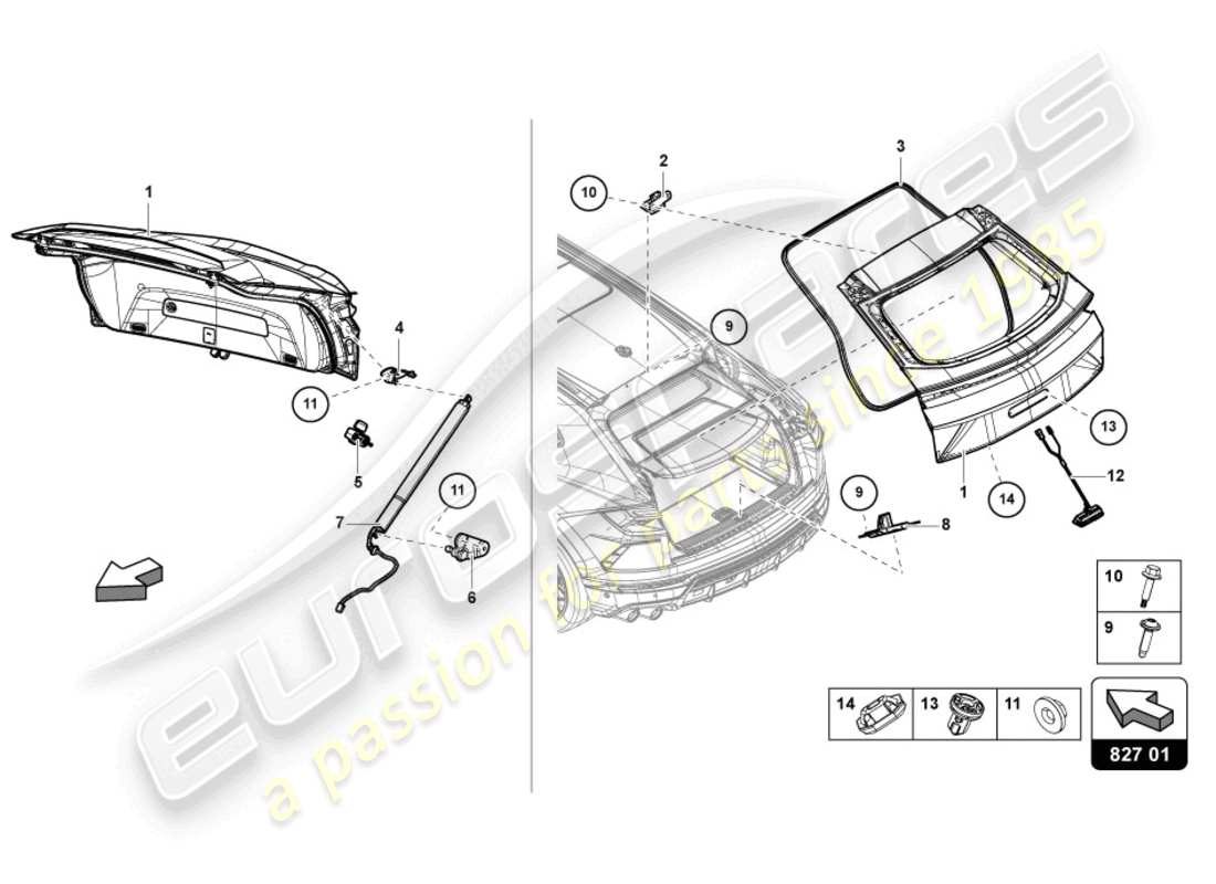 lamborghini urus (2020) rear lid rear part diagram