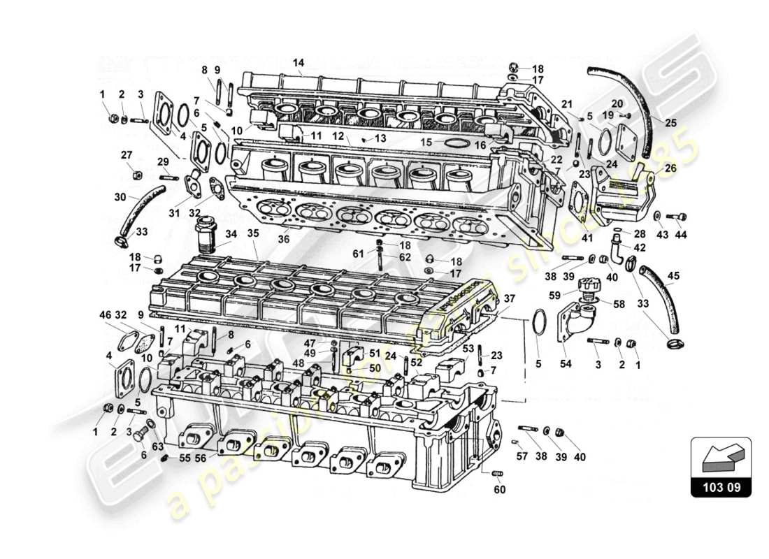 lamborghini countach 25th anniversary (1989) cylinder heads parts diagram