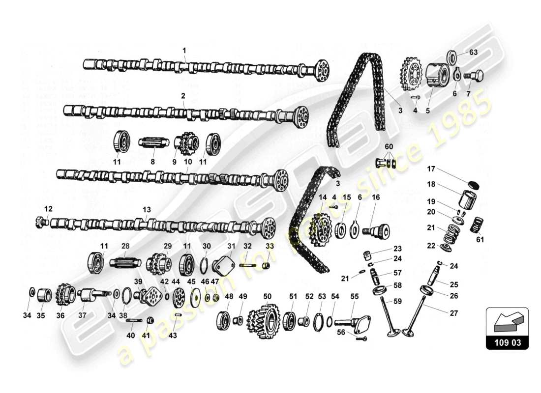 lamborghini countach 25th anniversary (1989) camshafts and valves part diagram