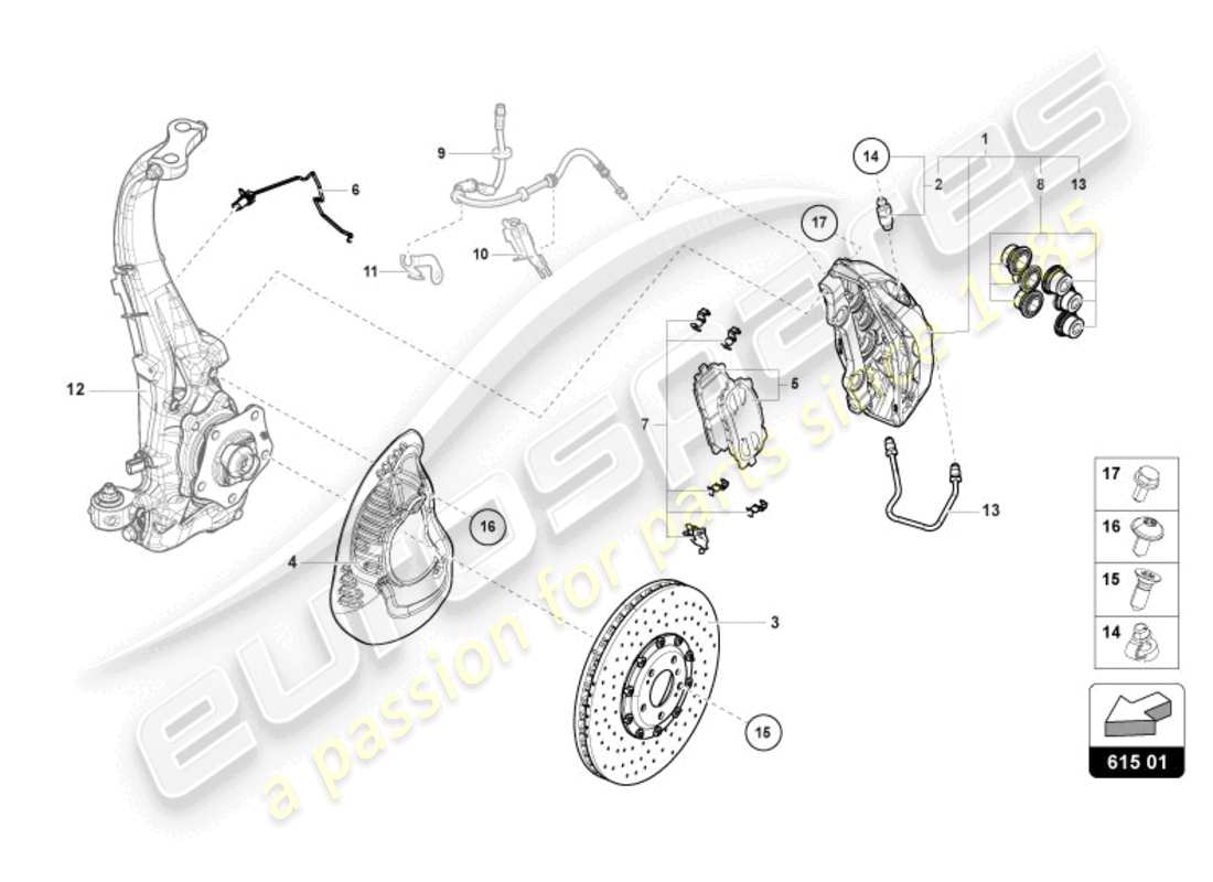 lamborghini urus (2019) fixed-calliper brake front part diagram