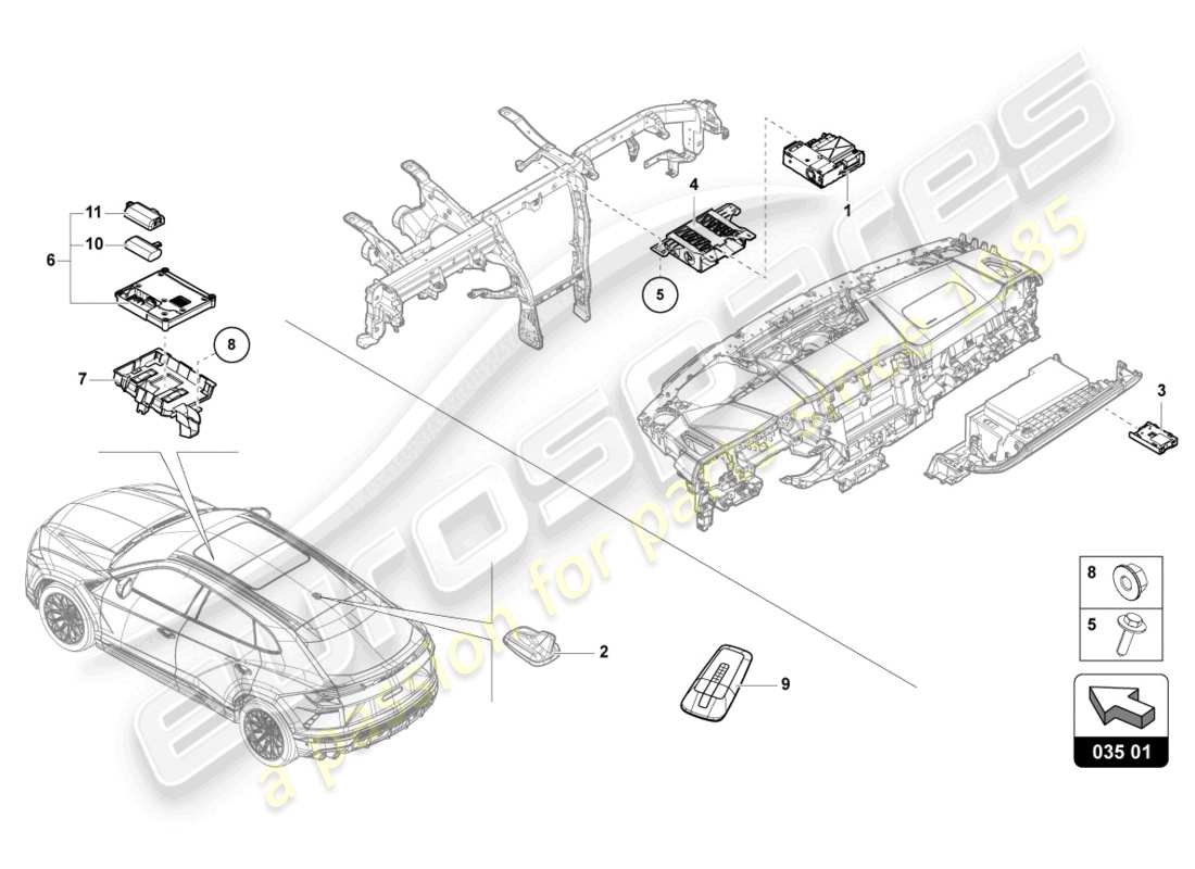 lamborghini urus (2022) control unit for infor- mation electronics part diagram