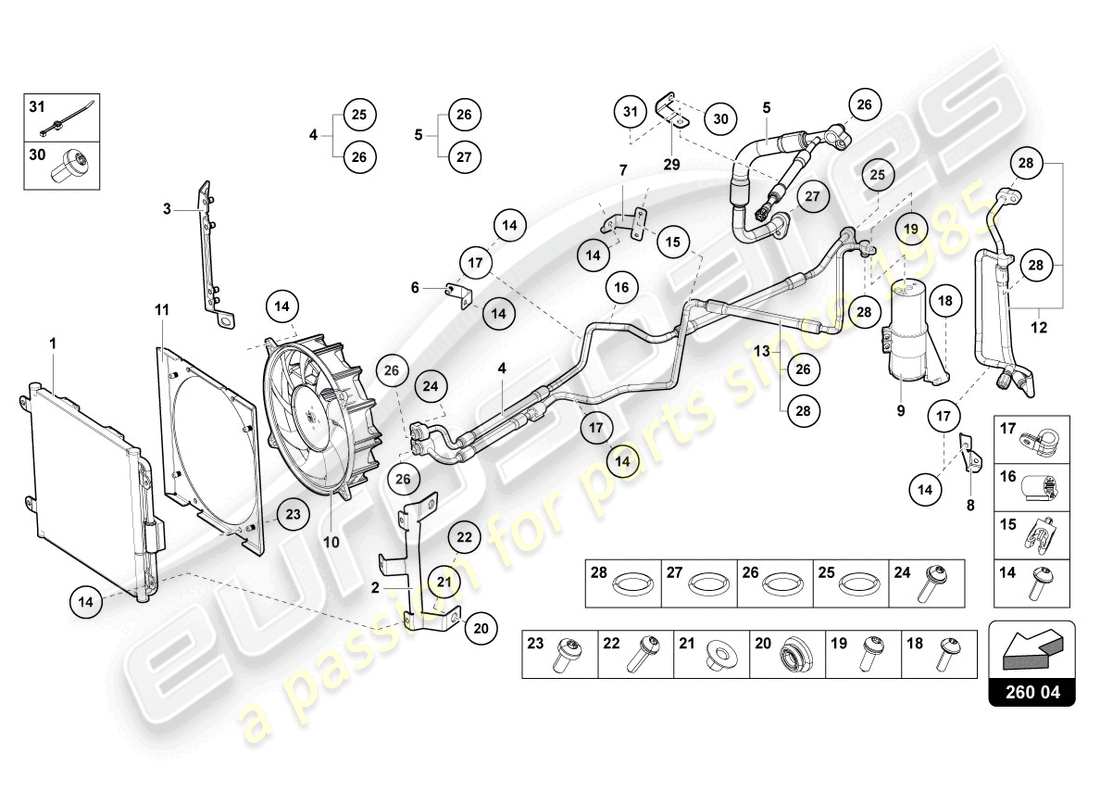 lamborghini ultimae (2022) a/c condenser part diagram