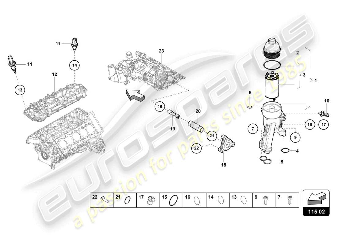 lamborghini tecnica (2024) oil filter element part diagram