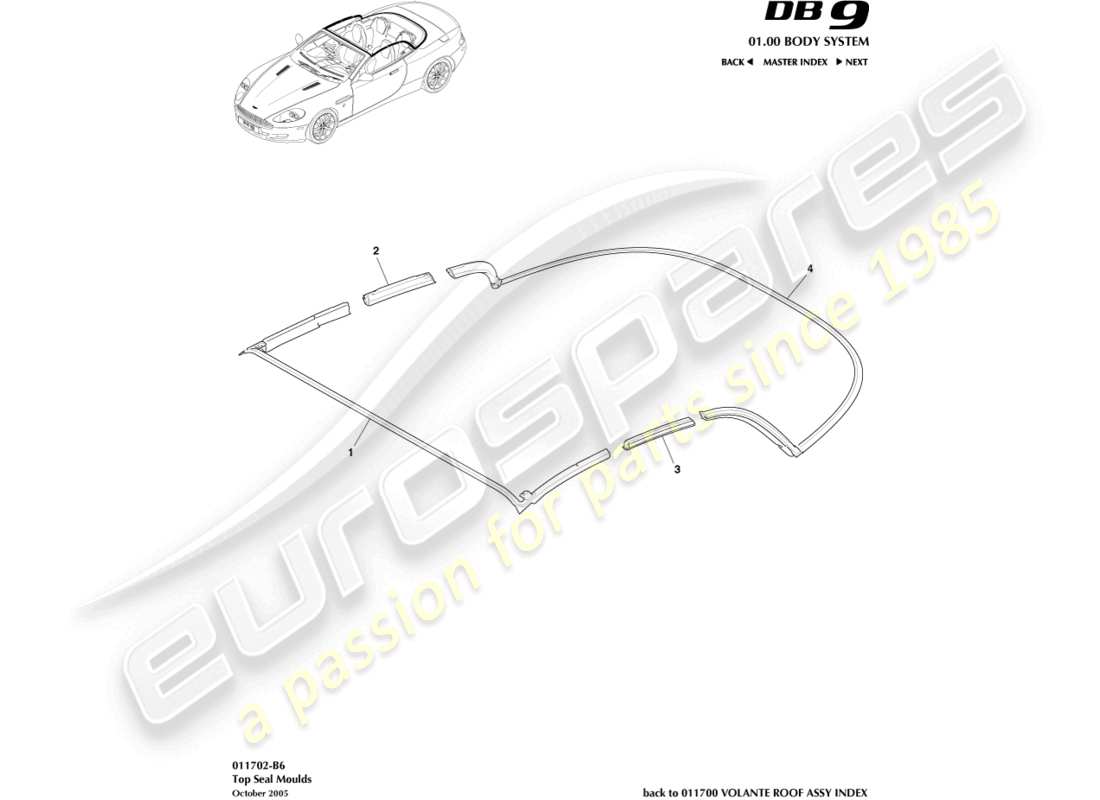 aston martin db9 (2012) top seal moulding part diagram