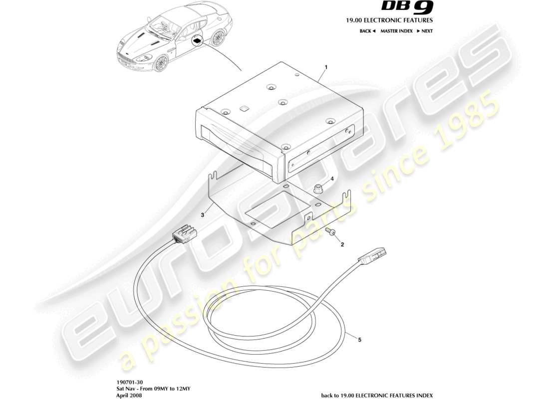 aston martin db9 (2007) sat nav, 09my to 12my parts diagram