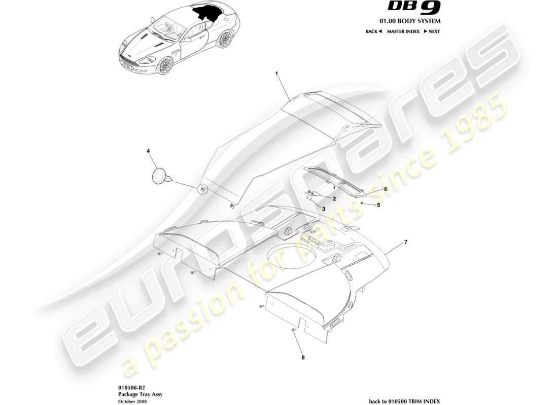 aston martin db9 (2012) package tray assembly part diagram