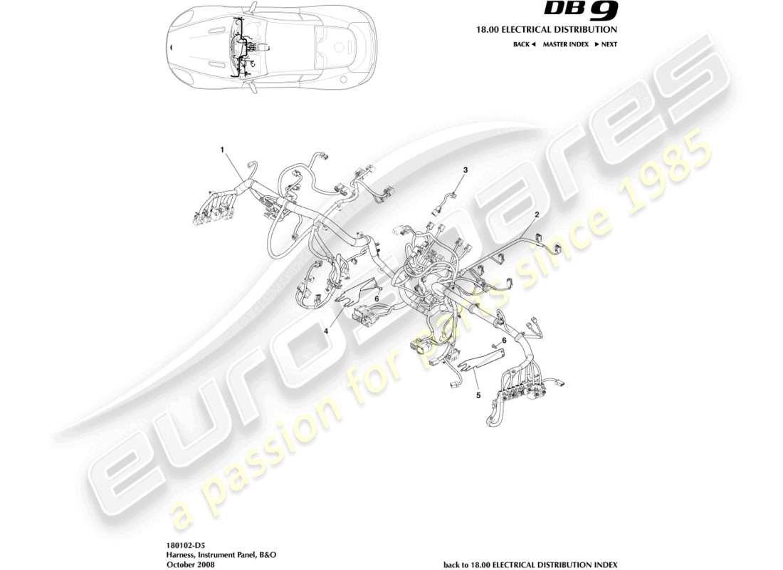 aston martin db9 (2012) ip harness, b & o part diagram