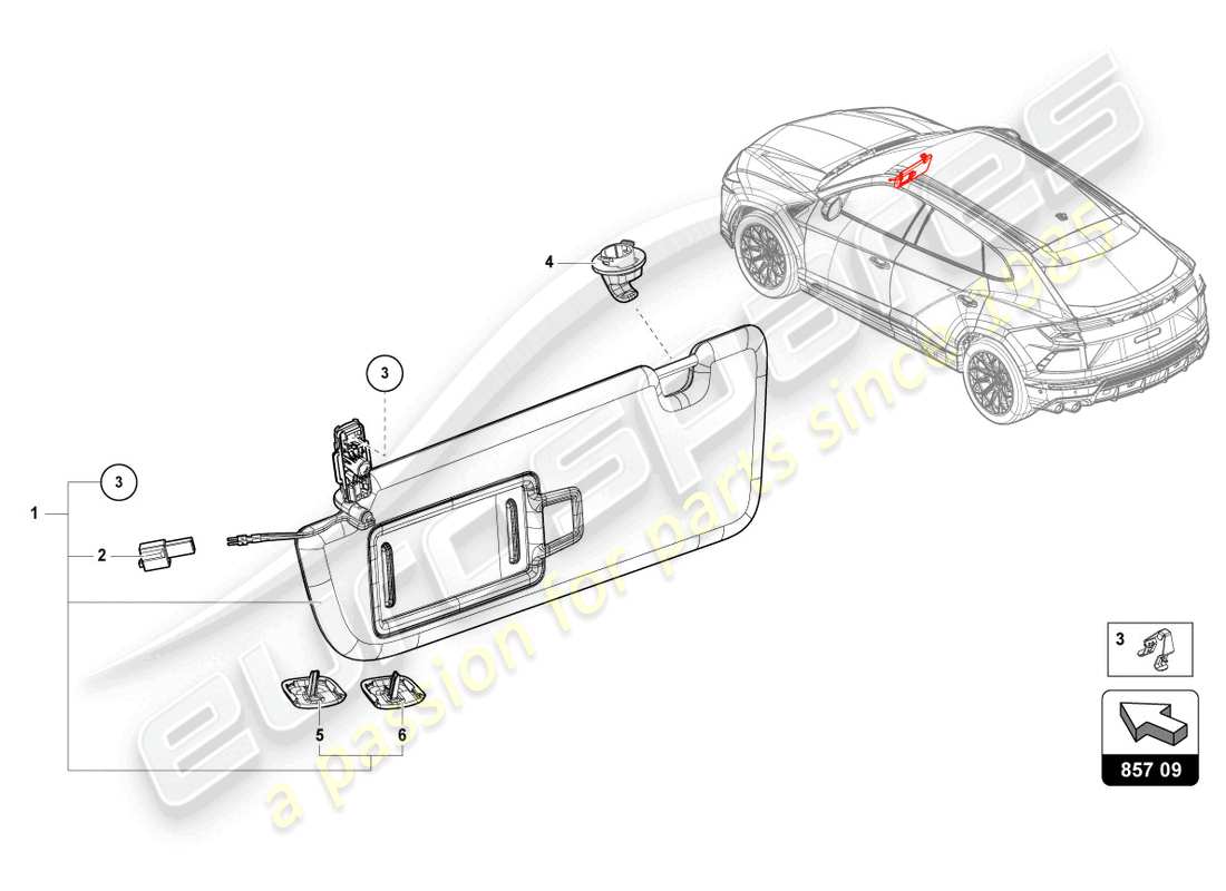 lamborghini urus (2019) sun visor part diagram