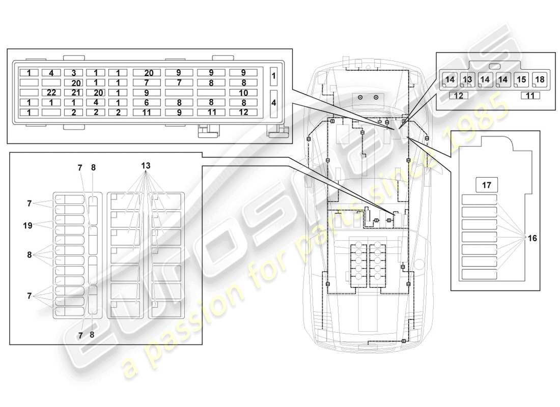 lamborghini gallardo coupe (2008) central electrics part diagram