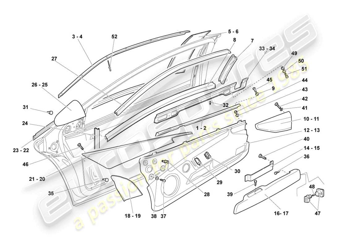 lamborghini lp640 coupe (2007) window guide part diagram