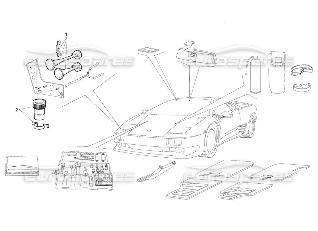 lamborghini diablo (1991) accessories (valid for switzerland version - october 1991) part diagram