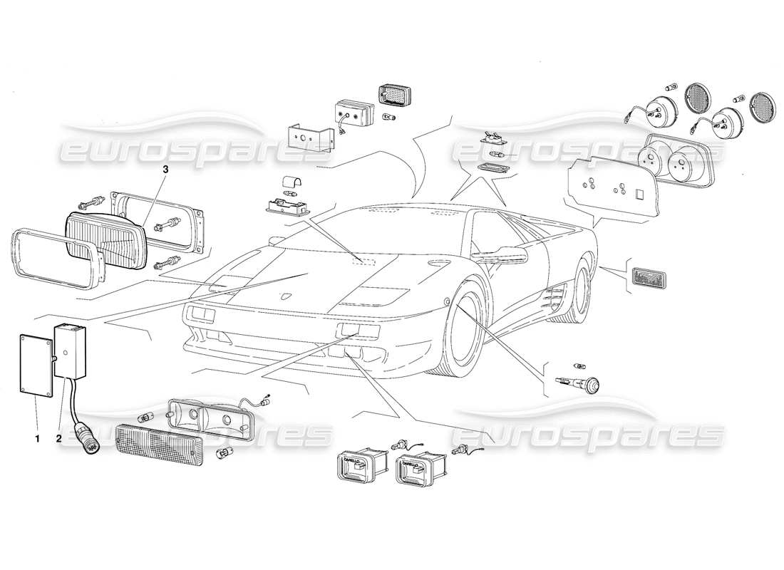 lamborghini diablo (1991) lights (valid for canada version - october 1991) part diagram