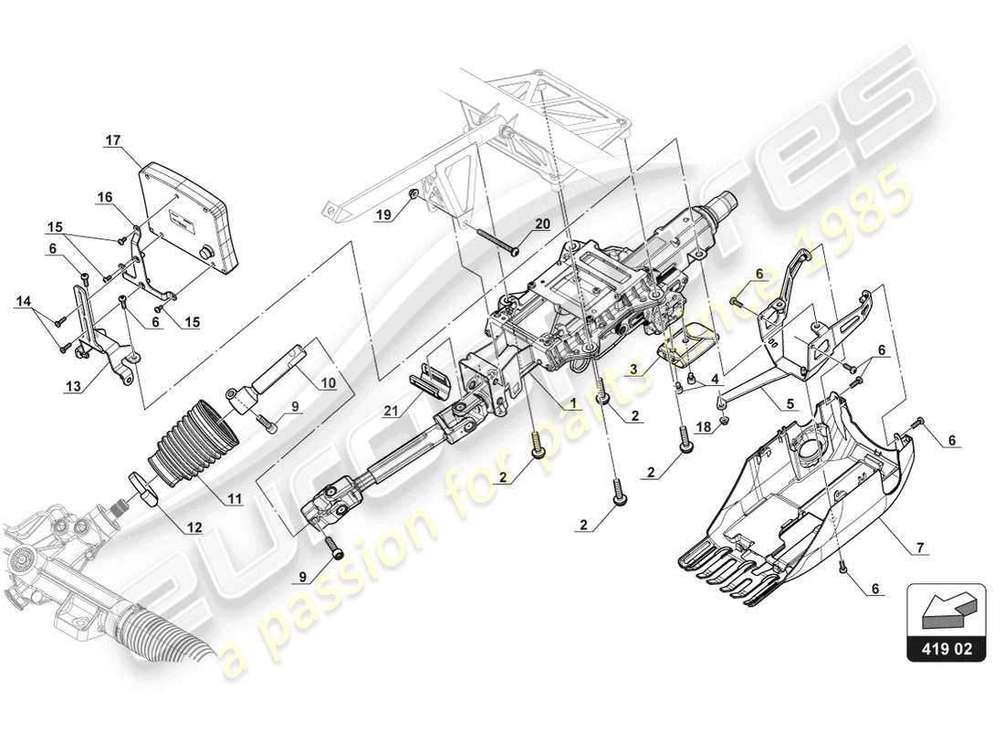 lamborghini gt3 evo (2018) steering column part diagram