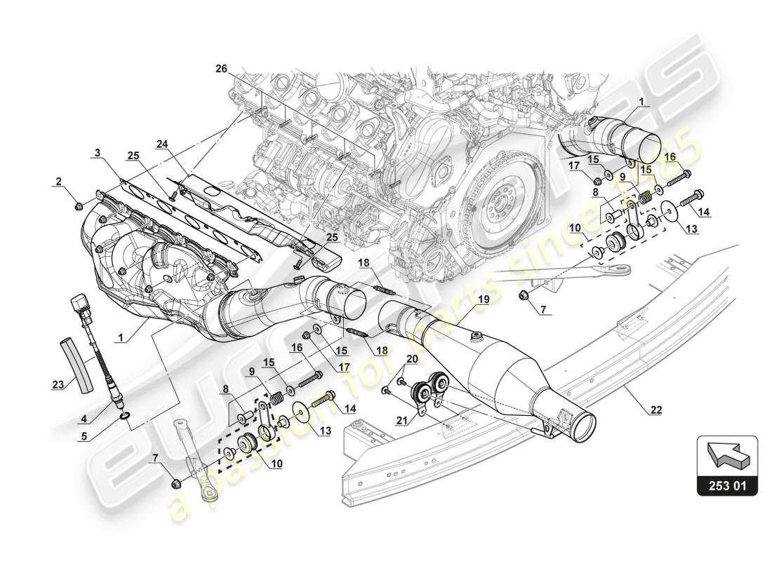 lamborghini gt3 evo (2018) standard exhaust system part diagram