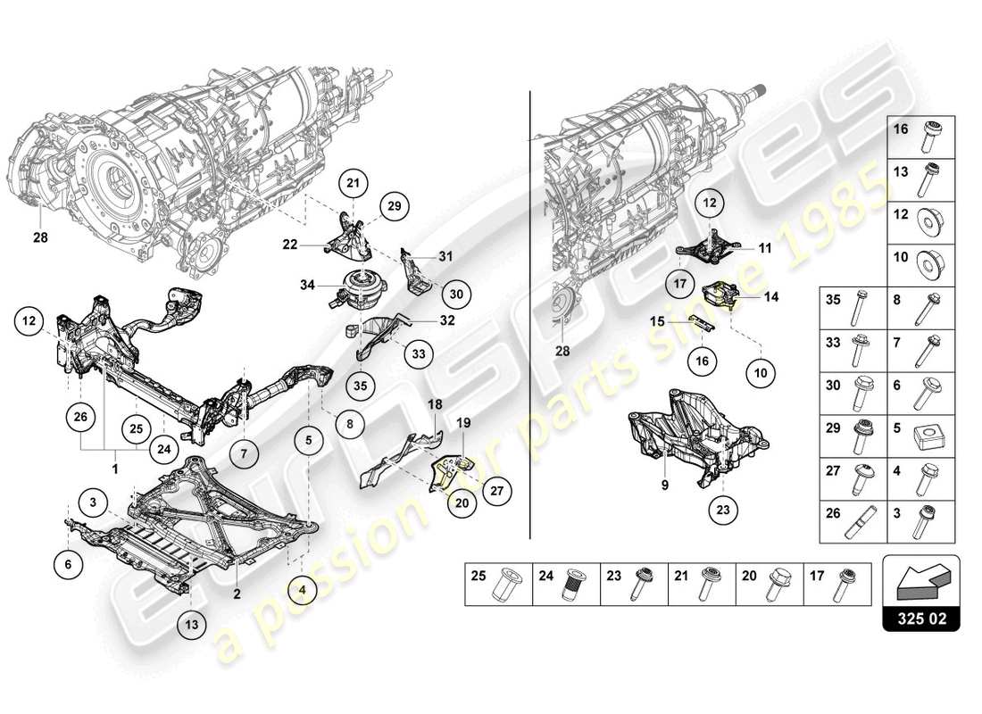 lamborghini urus performante (2024) transmission securing parts part diagram