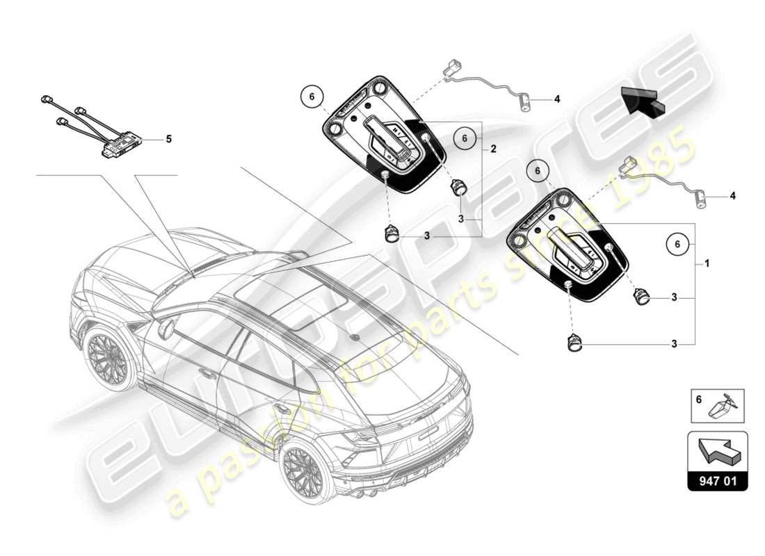 lamborghini urus s (2023) interior and reading light part diagram