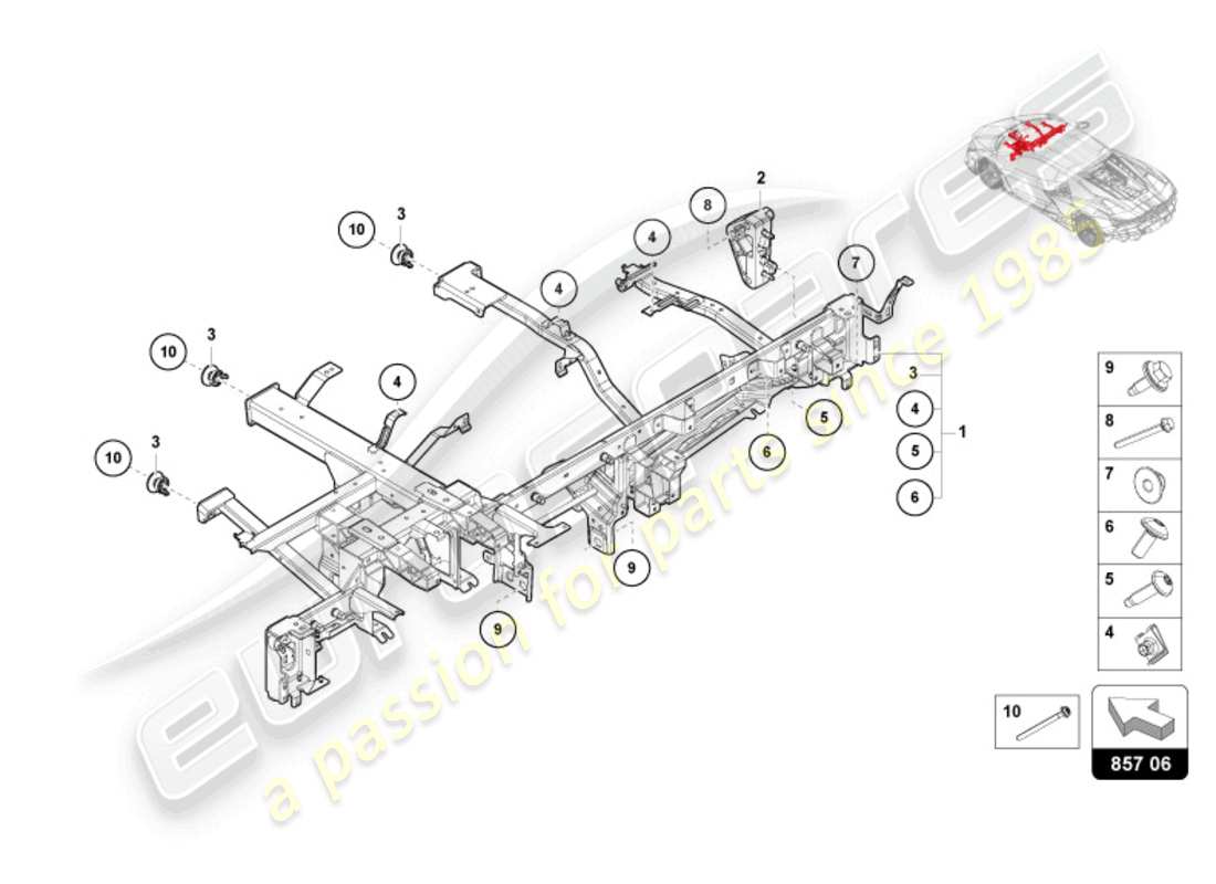 lamborghini revuelto coupe (2024) cross member for dash panel part diagram