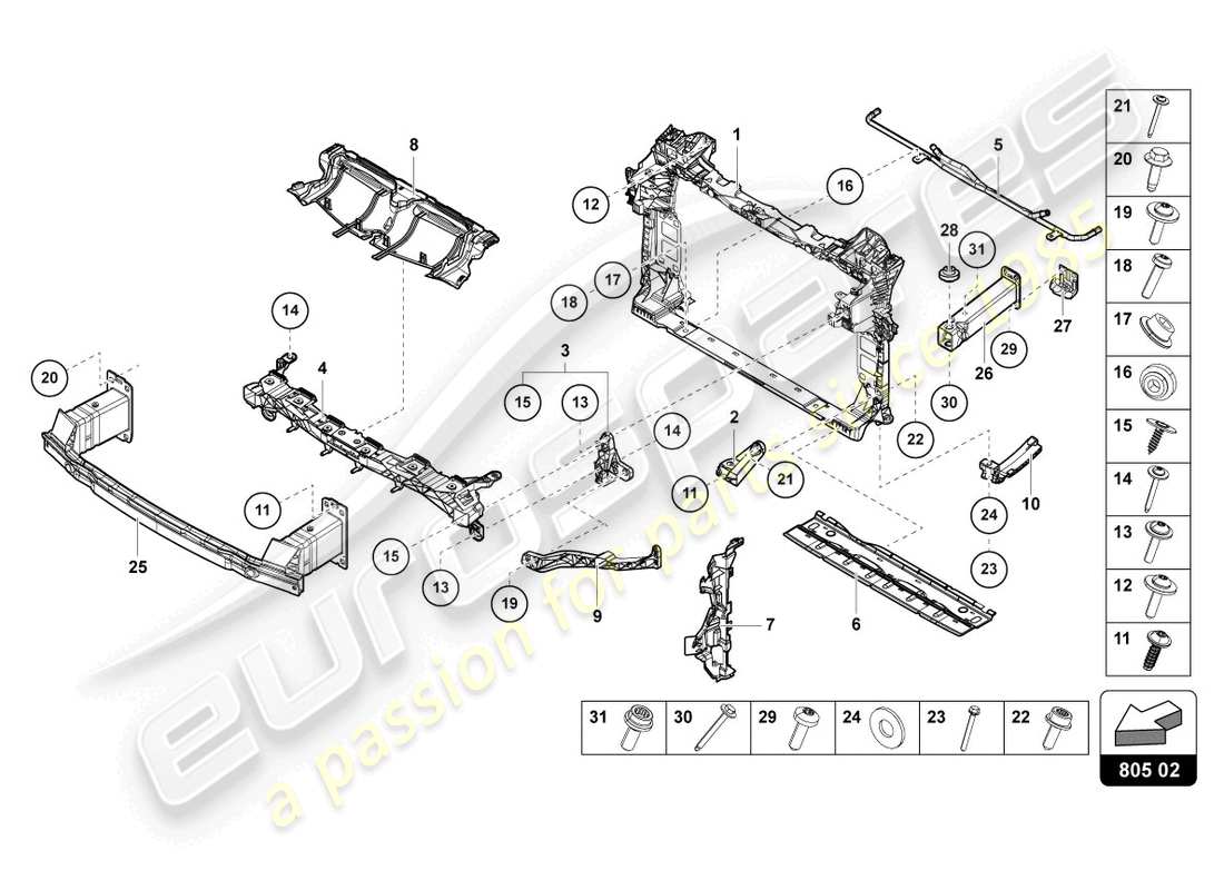 lamborghini urus performante (2024) support for coolant radiator part diagram