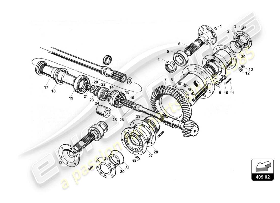 lamborghini countach 25th anniversary (1989) differential case part diagram