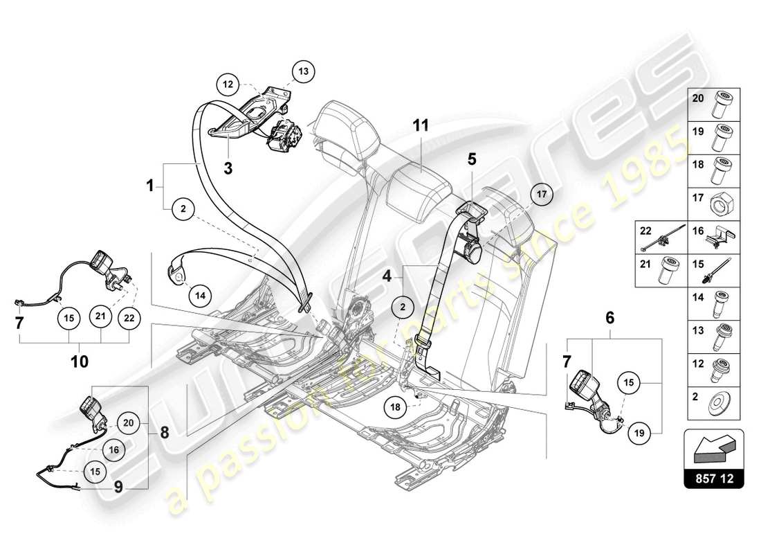 lamborghini urus (2019) three-point safety belt 3. seat bench part diagram