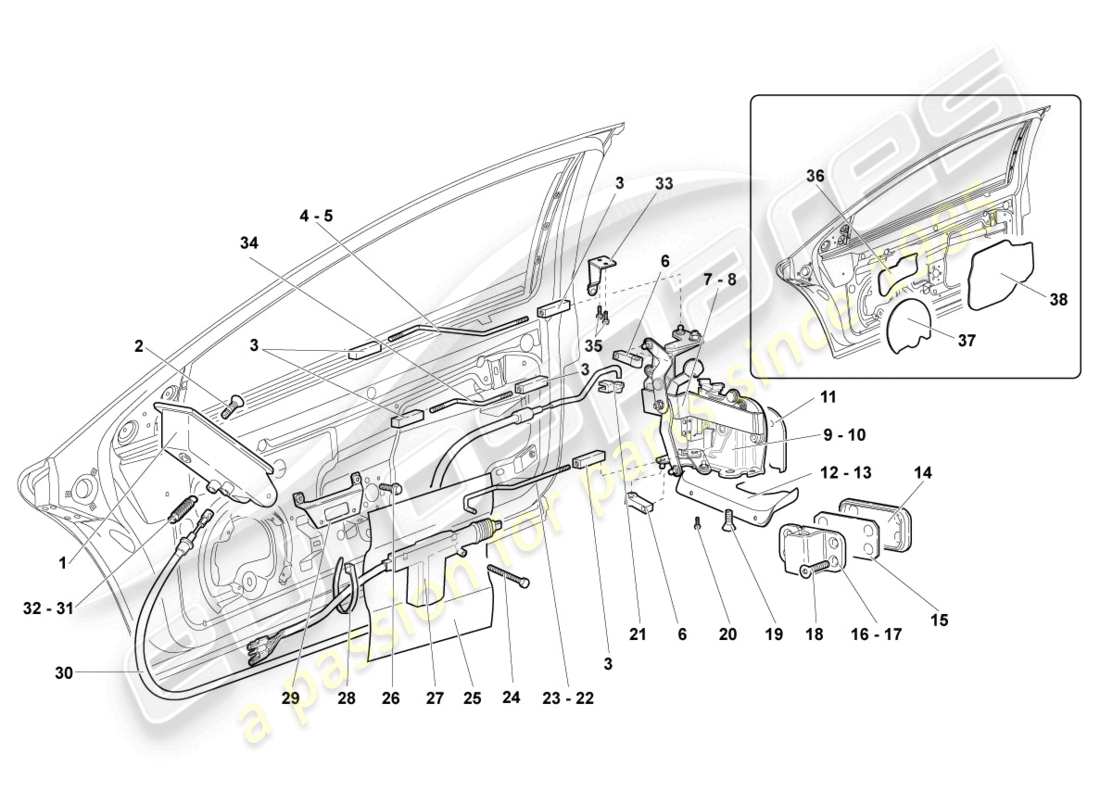 lamborghini lp640 coupe (2008) door lock part diagram