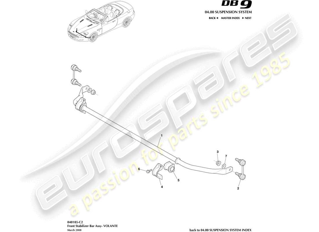 aston martin db9 (2012) front stabiliser bar, volante part diagram