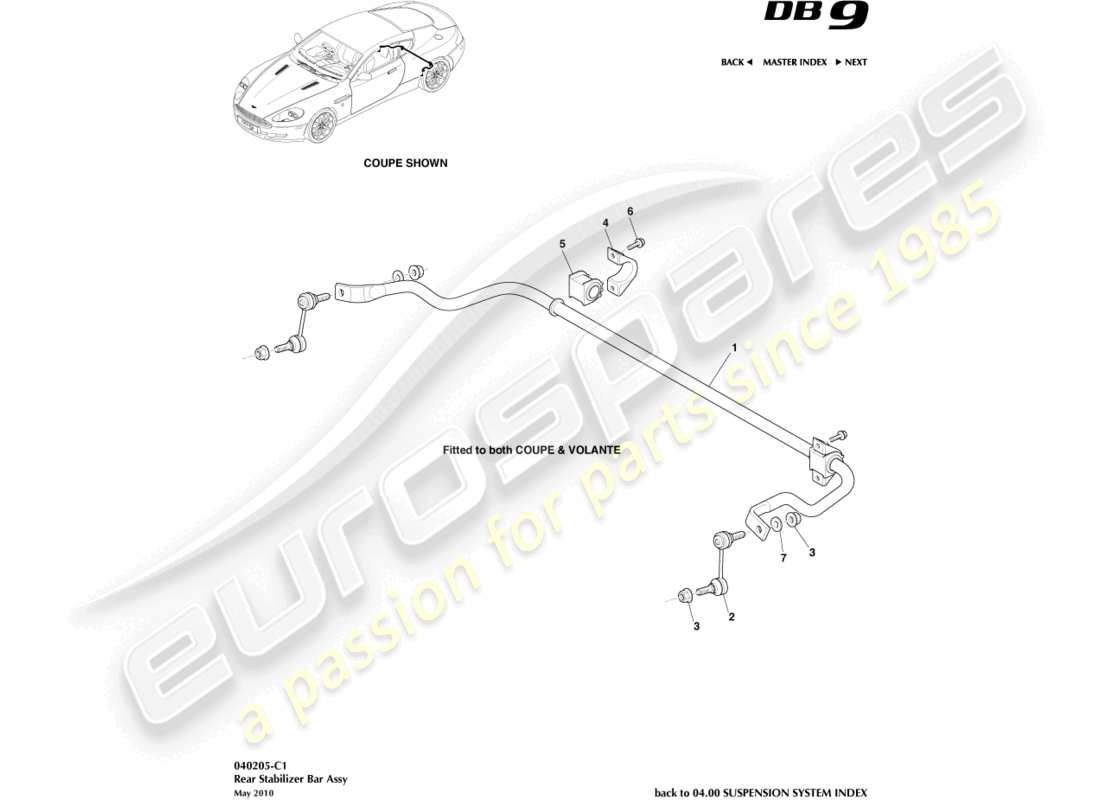 aston martin db9 (2012) rear stabiliser bar part diagram